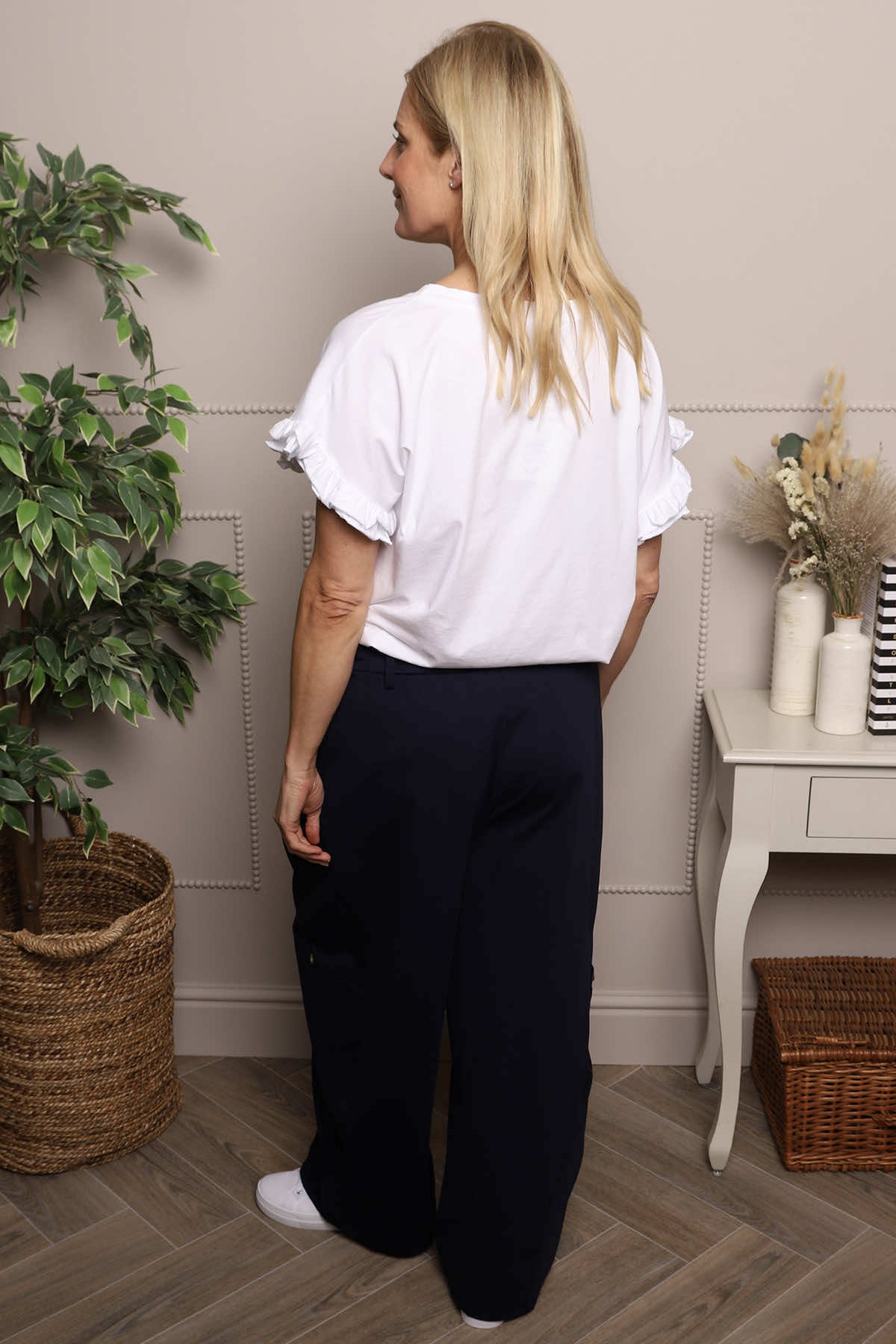 Blair Button Pocket Cotton Trousers Navy