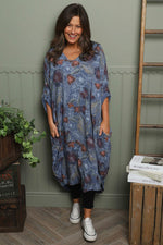 Ayla Floral V-Neck Dress Blue Blue - Ayla Floral V-Neck Dress Blue
