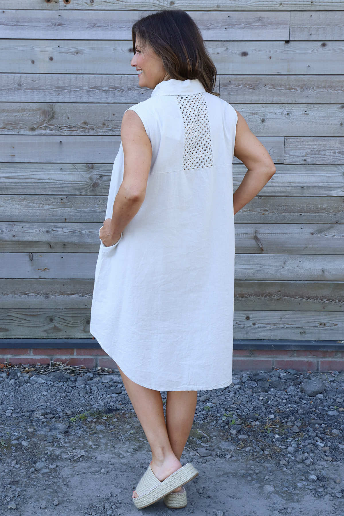 Solaine Sleeveless Linen Dress Stone