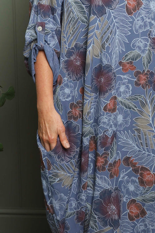 Ayla Floral V-Neck Dress Blue - Image 3