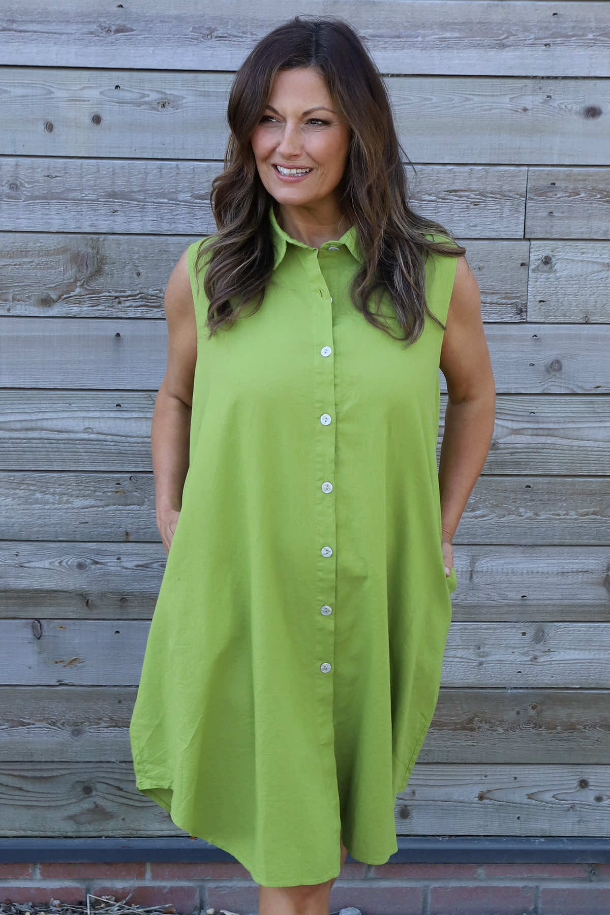 Solaine Sleeveless Linen Dress Olive