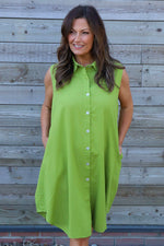 Solaine Sleeveless Linen Dress Olive Olive - Solaine Sleeveless Linen Dress Olive