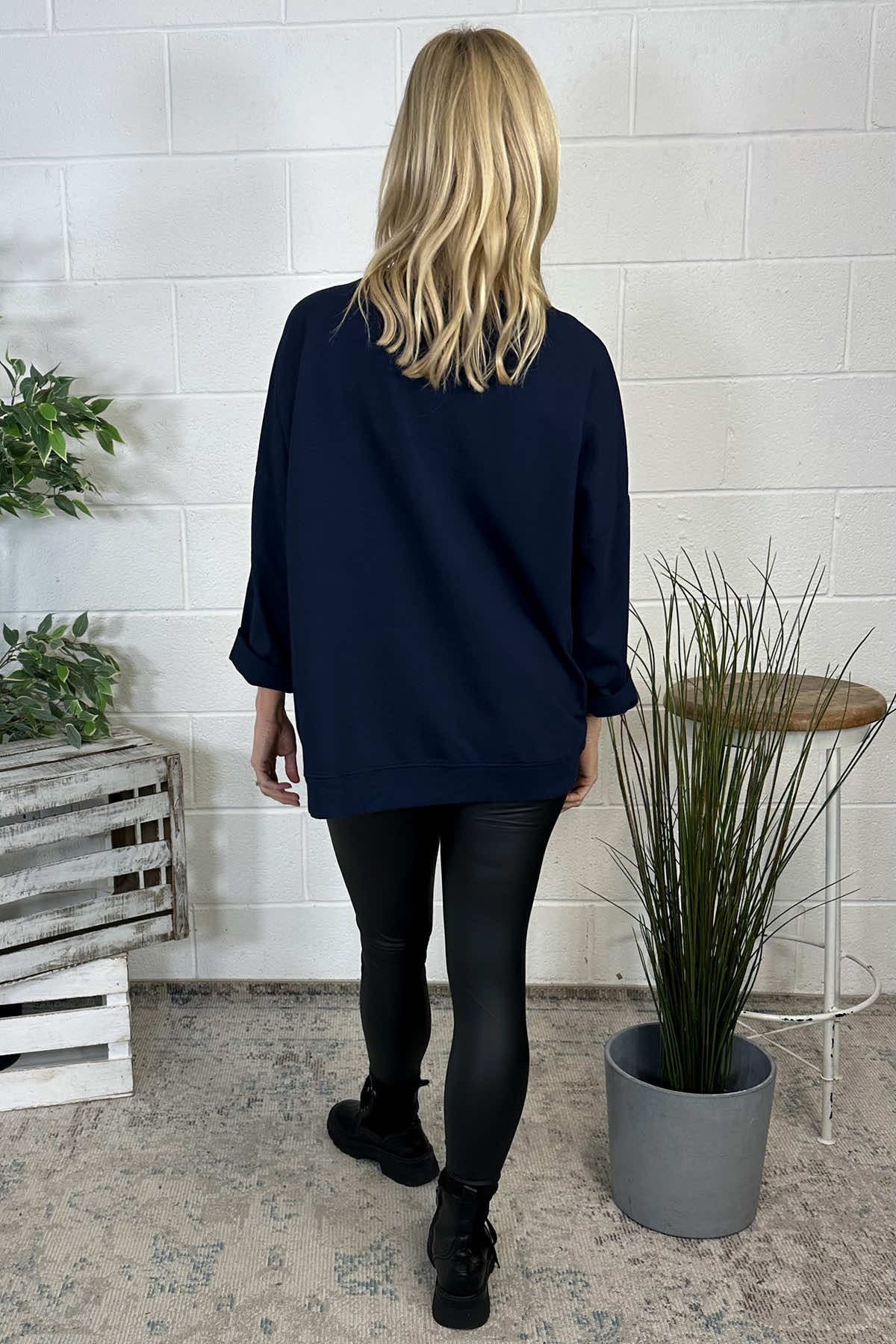 Abby Sequin Pocket Cotton Top Navy