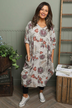 Ayla Floral V-Neck Dress Mocha