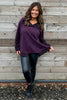 Jocelyn Stripe Cowl Neck Cotton Top Aubergine