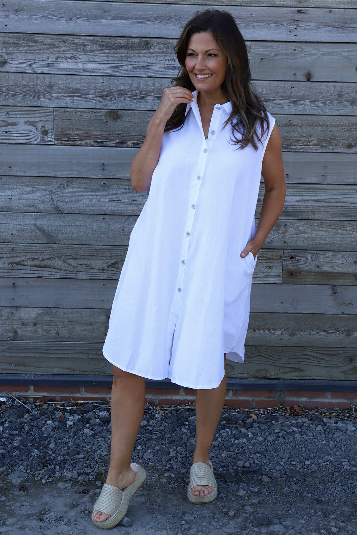 Made In Italy Solaine Sleeveless Linen Dress