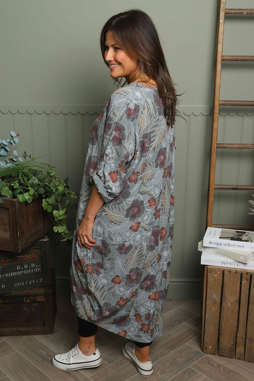 Ayla Floral V-Neck Dress Mid Grey - Image 4