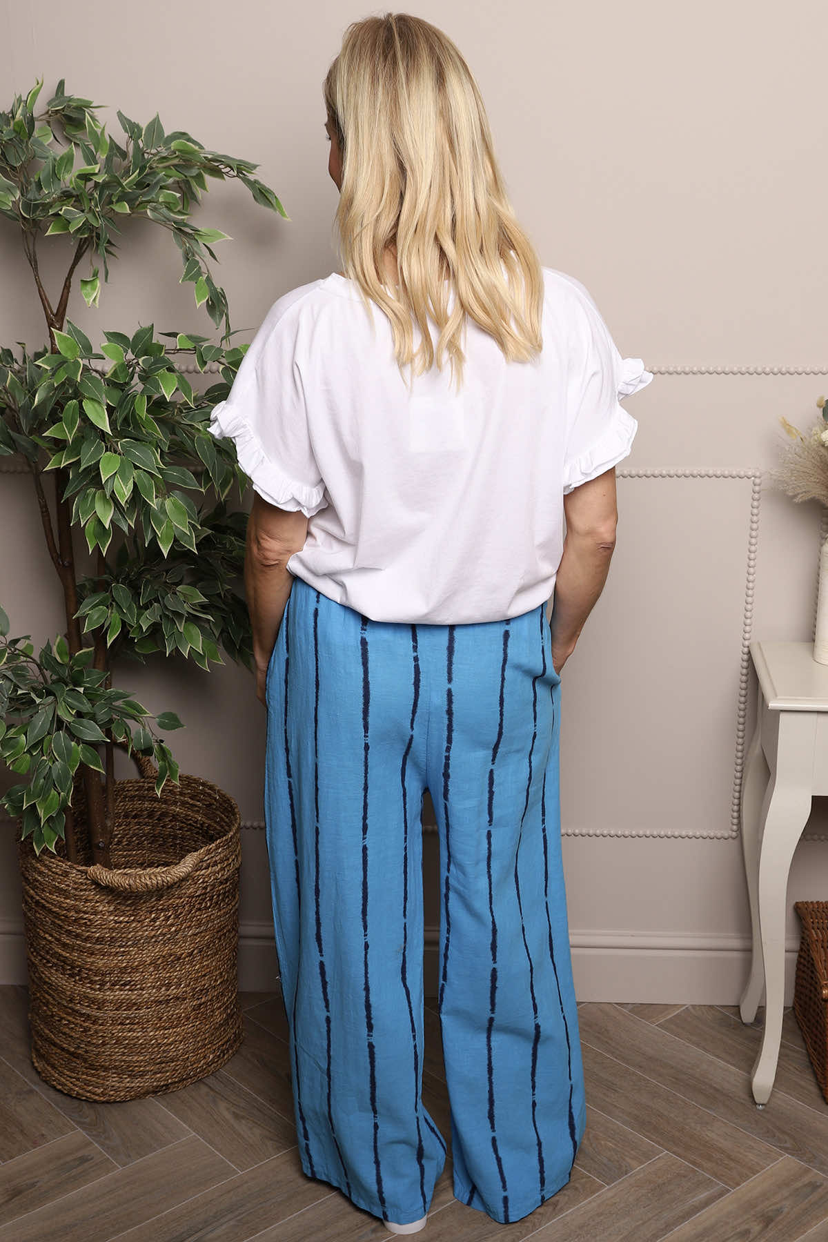 Chelle Stripe Linen Trousers Kingfisher