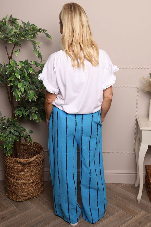 Chelle Stripe Linen Trousers Kingfisher - Image 4