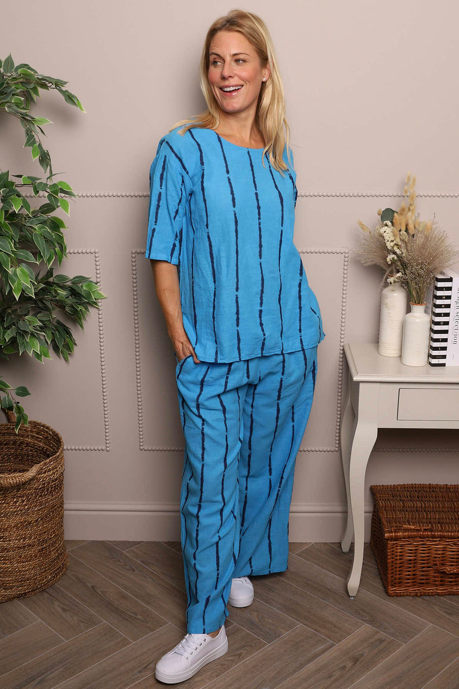 Chelle Stripe Linen Trousers Kingfisher