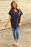 Delphina V-Neck Cotton Top Navy
