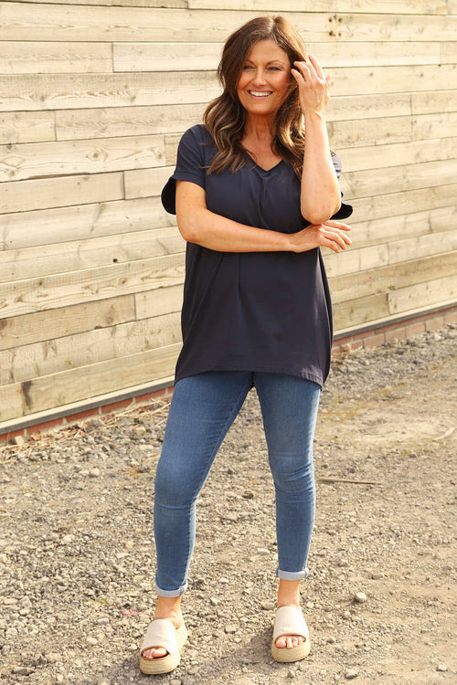 Delphina V-Neck Cotton Top Navy - Image 2