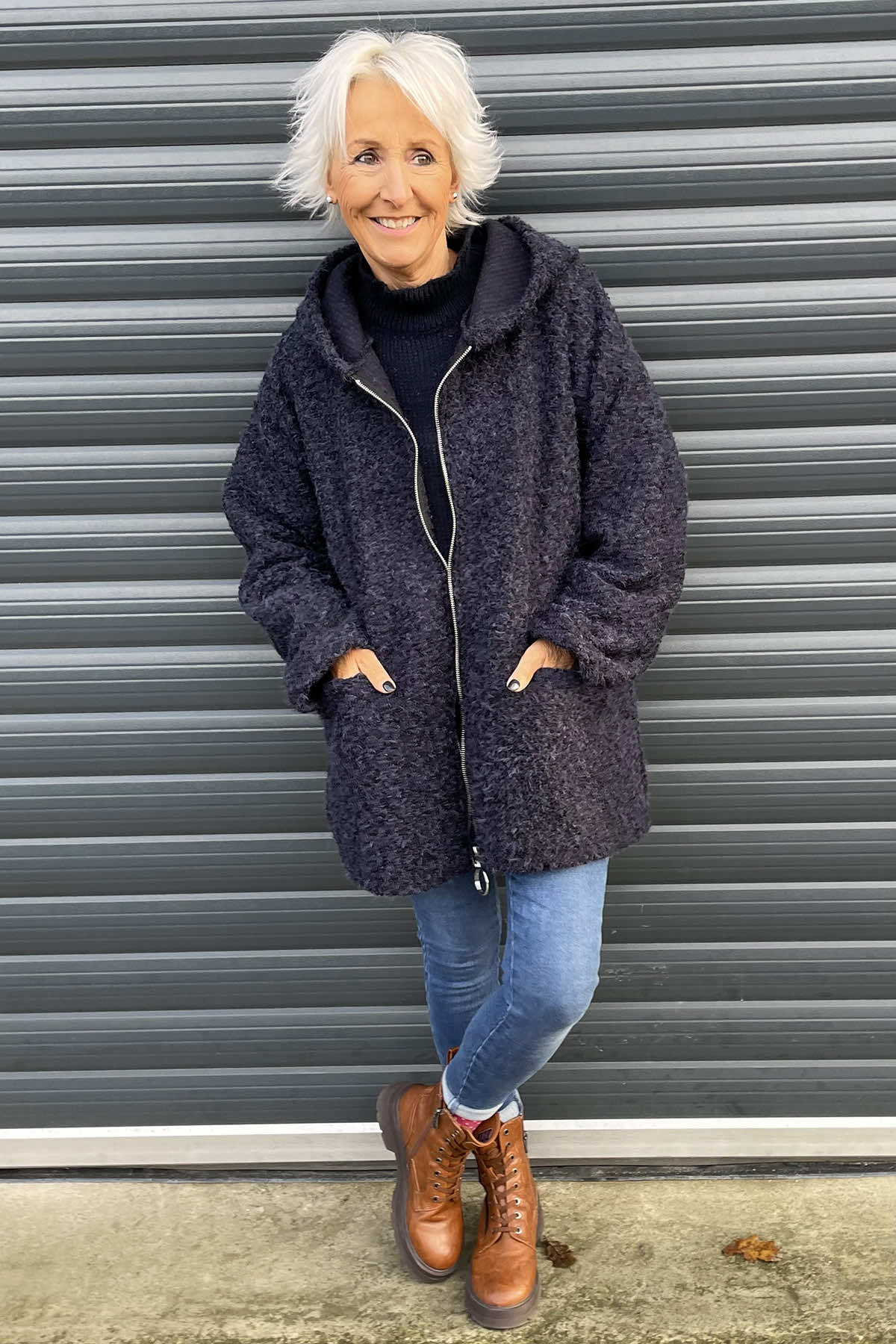 Beatrice Hooded Zip Up Jacket Navy