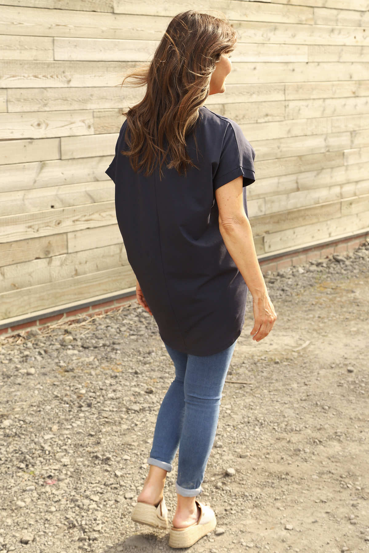 Delphina V-Neck Cotton Top Navy