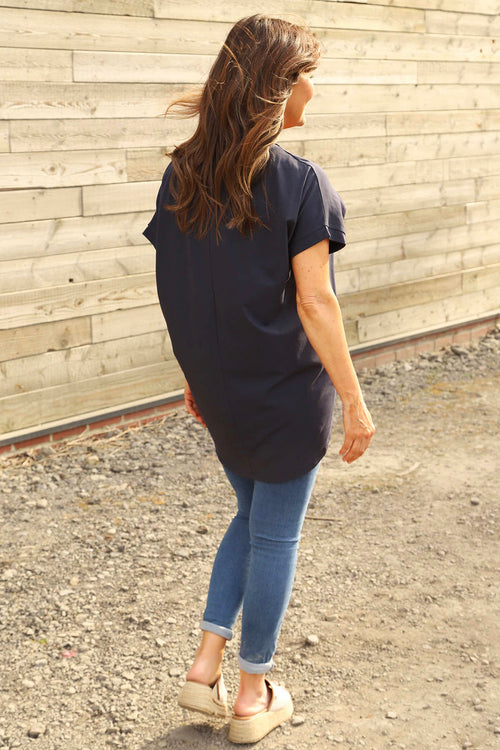 Delphina V-Neck Cotton Top Navy - Image 4