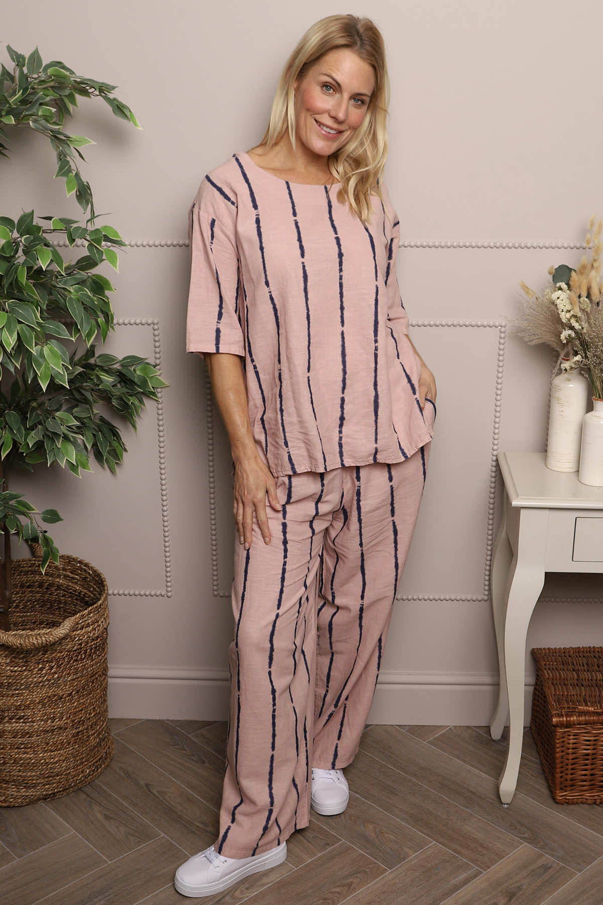 Kalia Stripe Linen Top Pink