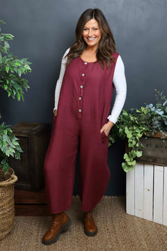 Margot Sleeveless Linen Jumpsuit Wine