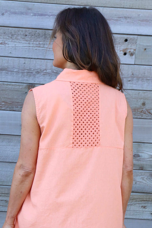 Solaine Sleeveless Linen Dress Orange - Image 3