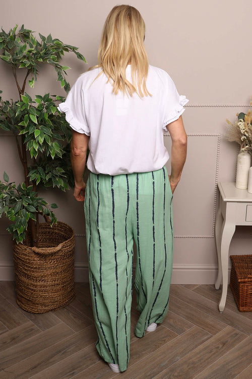 Chelle Stripe Linen Trousers Green - Image 4