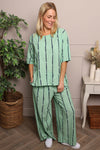 Chelle Stripe Linen Trousers Green