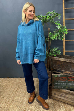 Minerva Hooded Knitted Jumper Blue