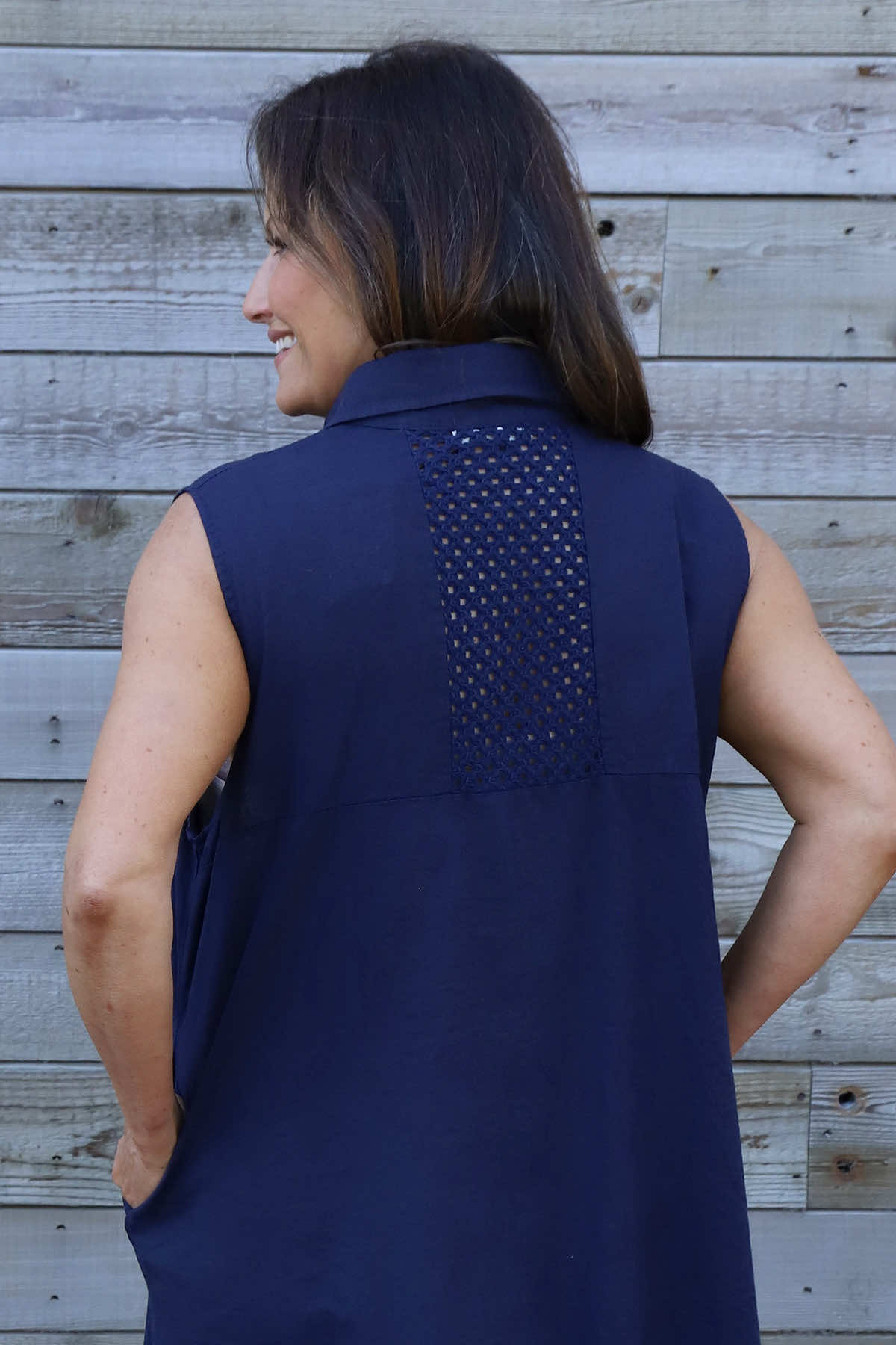 Solaine Sleeveless Linen Dress Navy