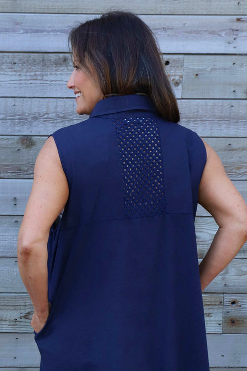 Solaine Sleeveless Linen Dress Navy - Image 3