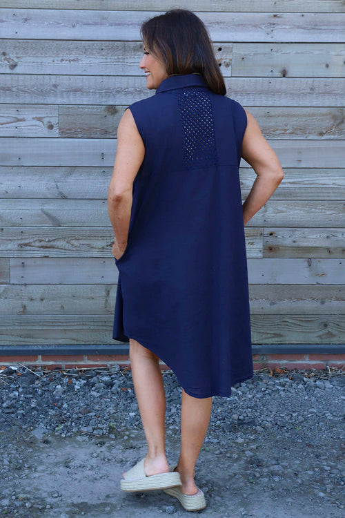 Solaine Sleeveless Linen Dress Navy - Image 4