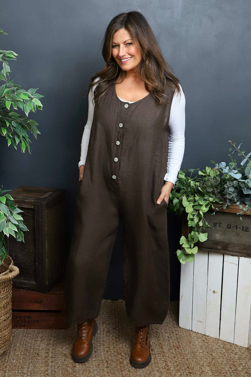 Margot Sleeveless Linen Jumpsuit Cocoa - Image 1
