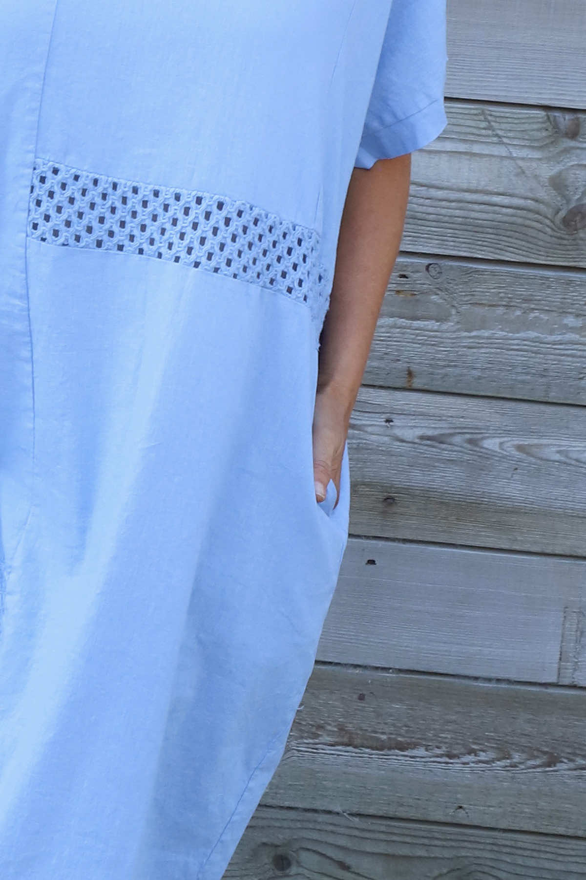 Felicia Crochet Detail Linen Dress Powder Blue