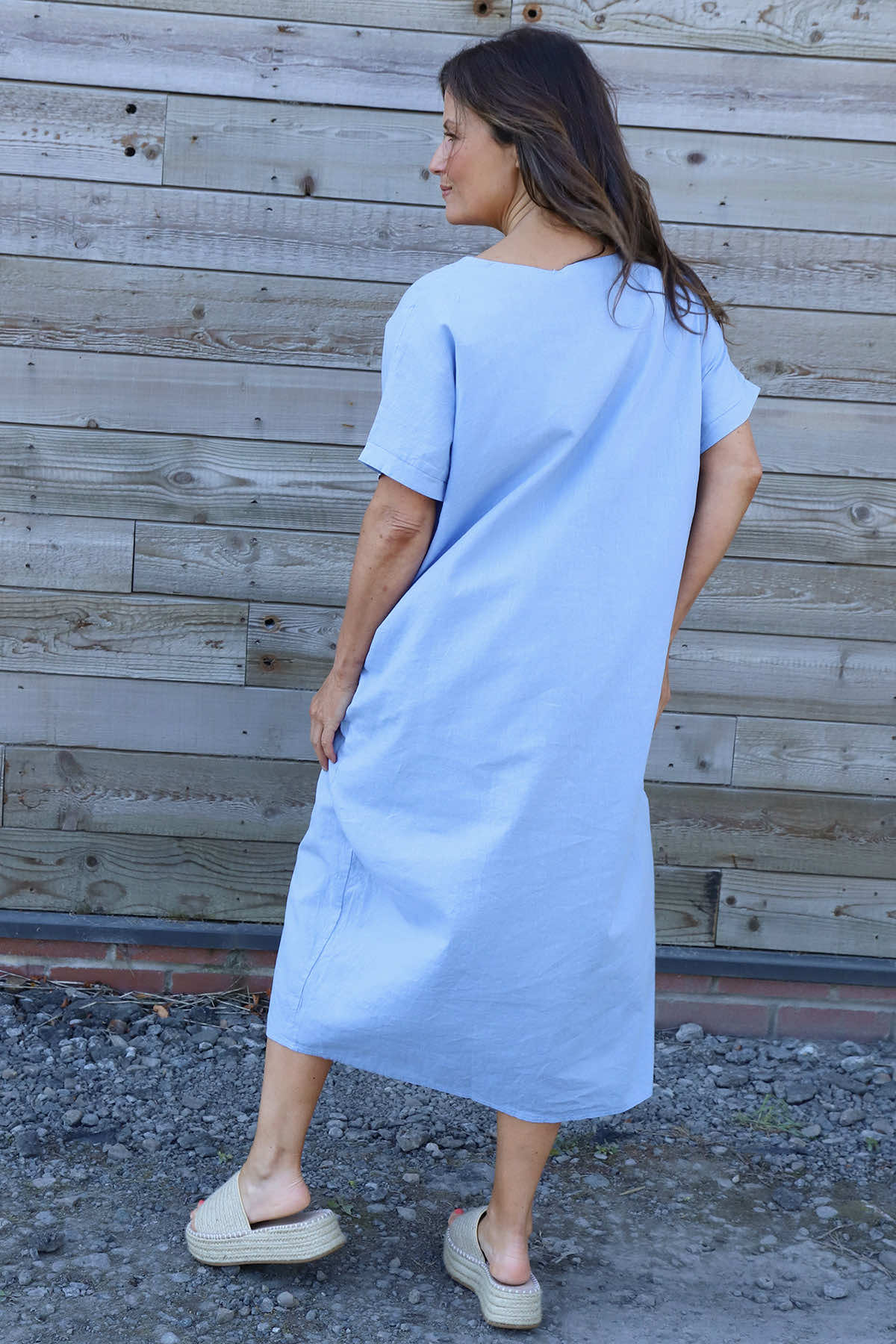 Felicia Crochet Detail Linen Dress Powder Blue