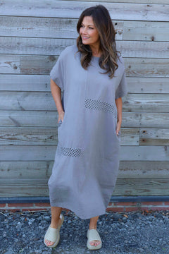 Felicia Crochet Detail Linen Dress Mocha