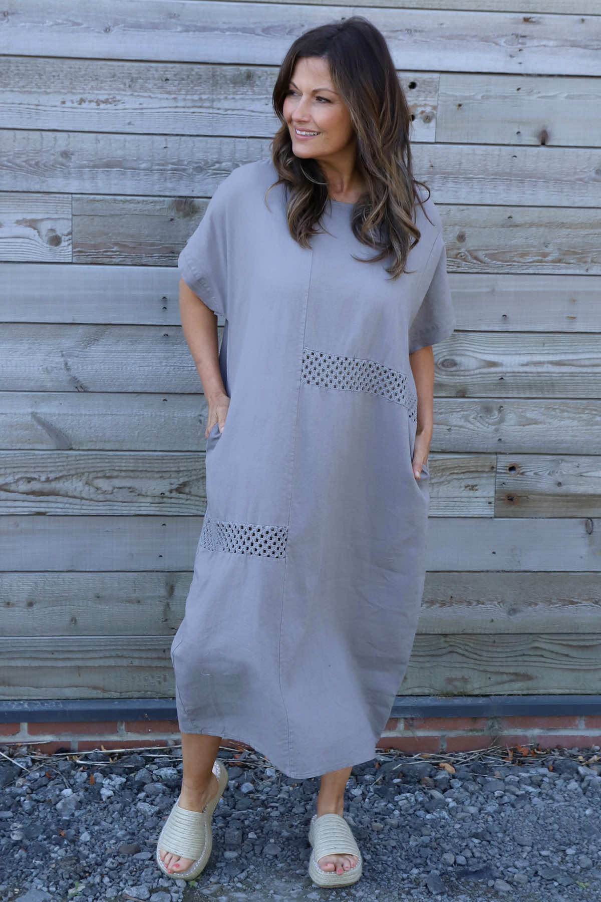 Felicia Crochet Detail Linen Dress Mocha