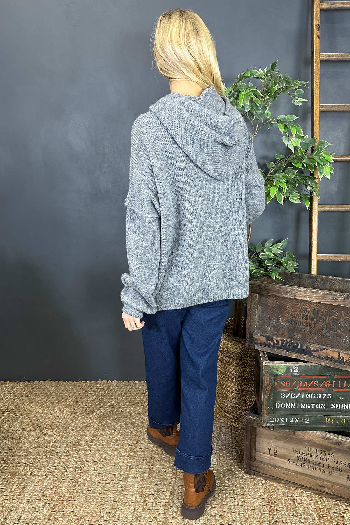 Minerva Hooded Knitted Jumper Mid Grey