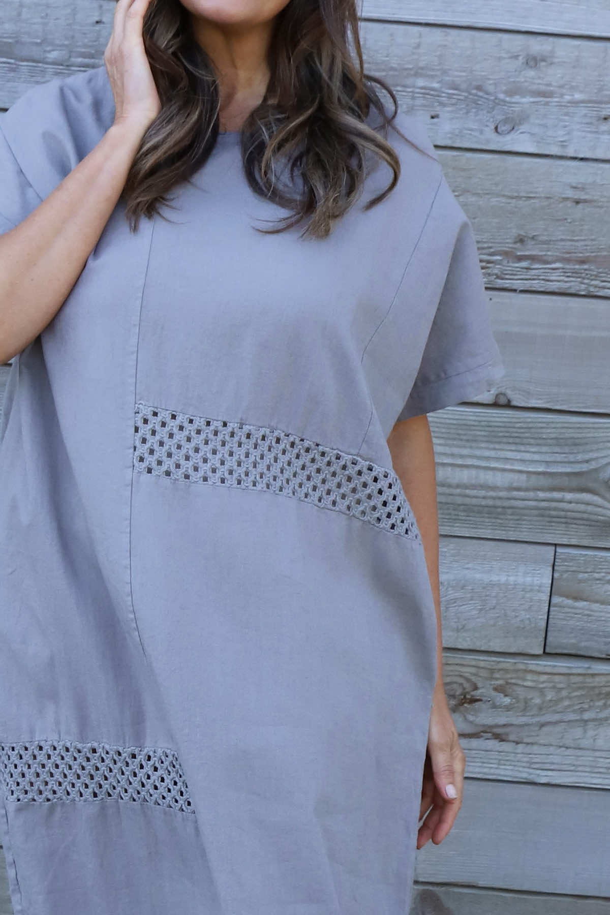 Felicia Crochet Detail Linen Dress Mocha