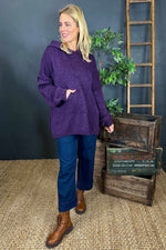 Minerva Hooded Knitted Jumper Purple Purple - Minerva Hooded Knitted Jumper Purple