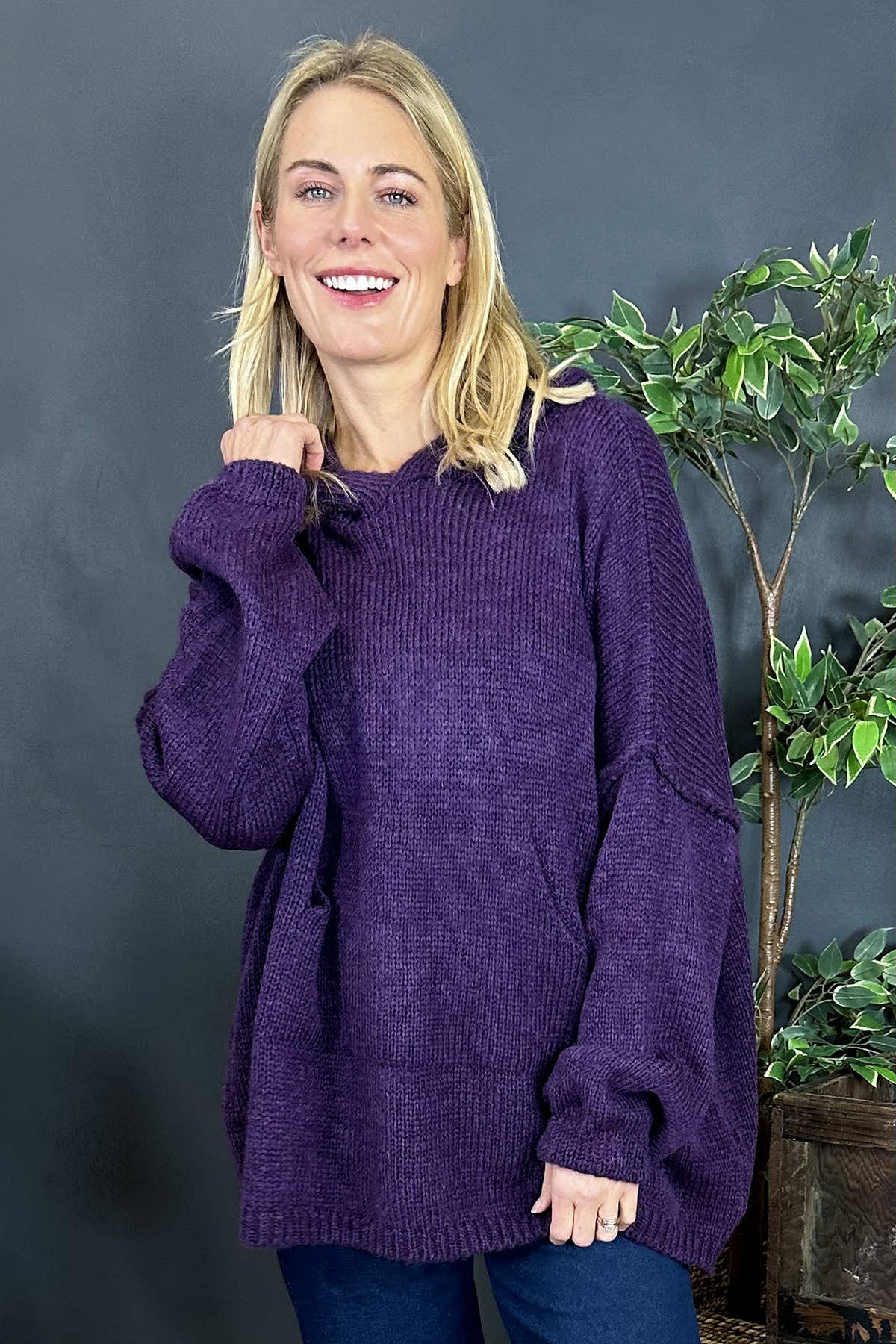 Minerva Hooded Knitted Jumper Purple