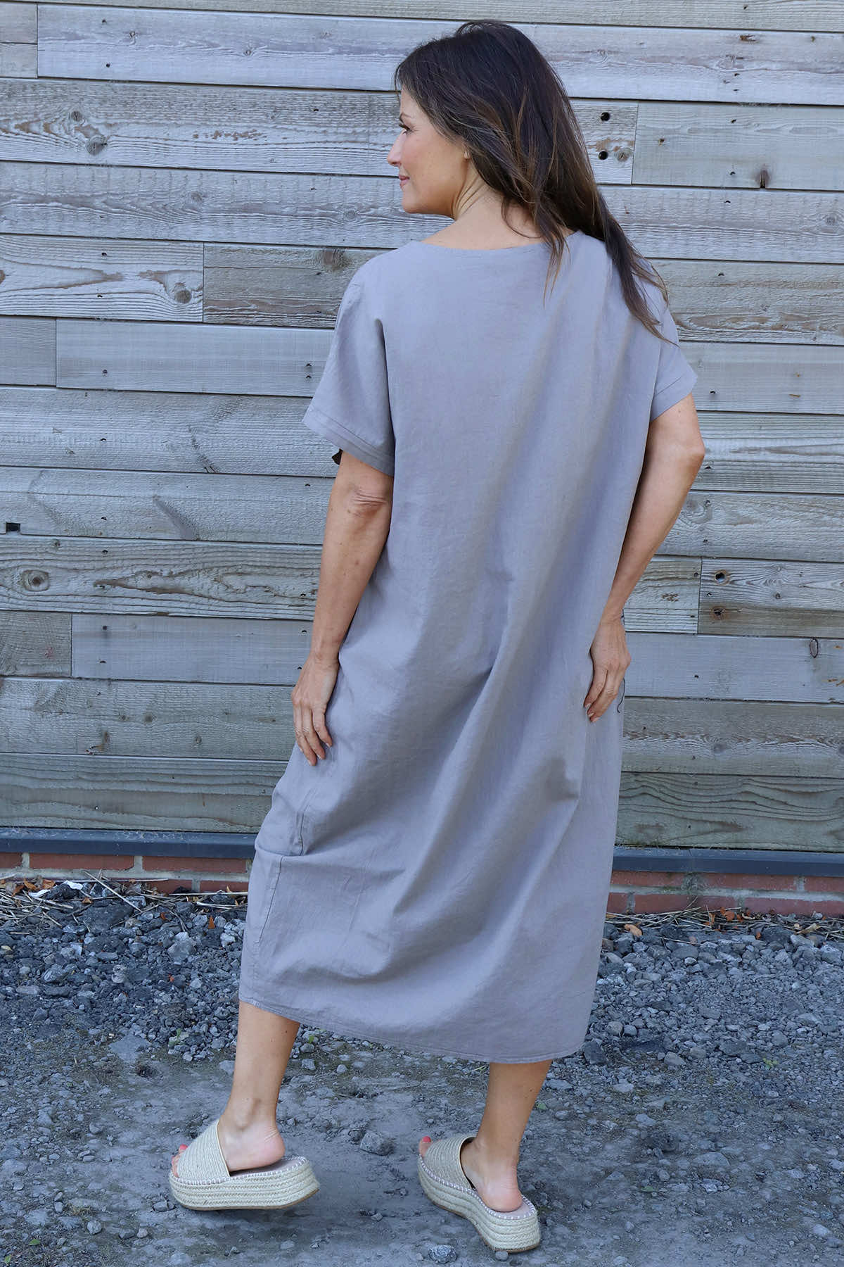 Felicia Crochet Detail Linen Dress Mocha