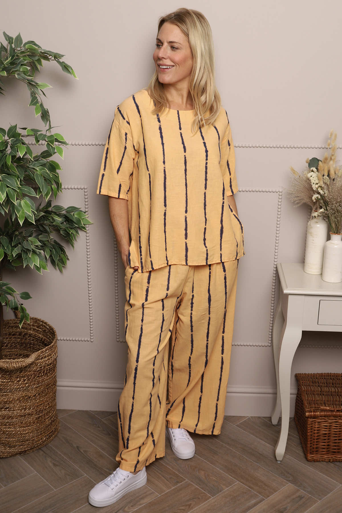 Kalia Stripe Linen Top Orange