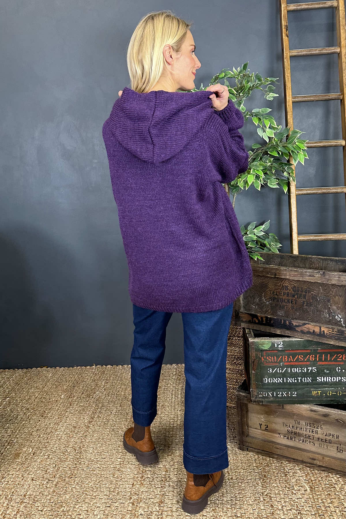 Minerva Hooded Knitted Jumper Purple