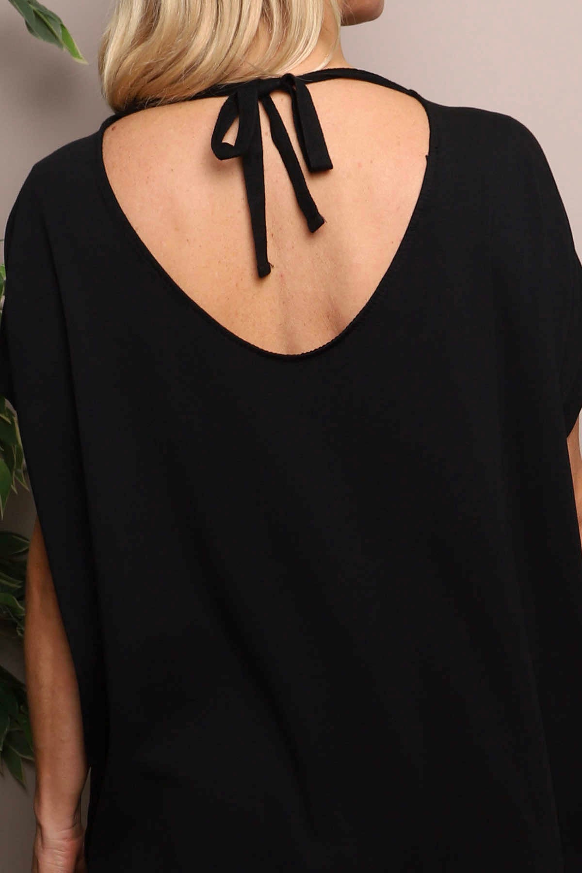Porthcurno Tie Back Cotton Top Black