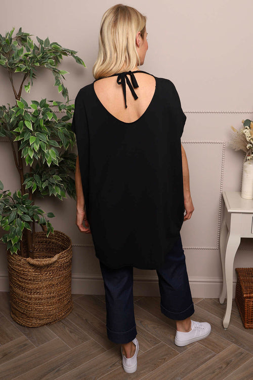 Porthcurno Tie Back Cotton Top Black - Image 2