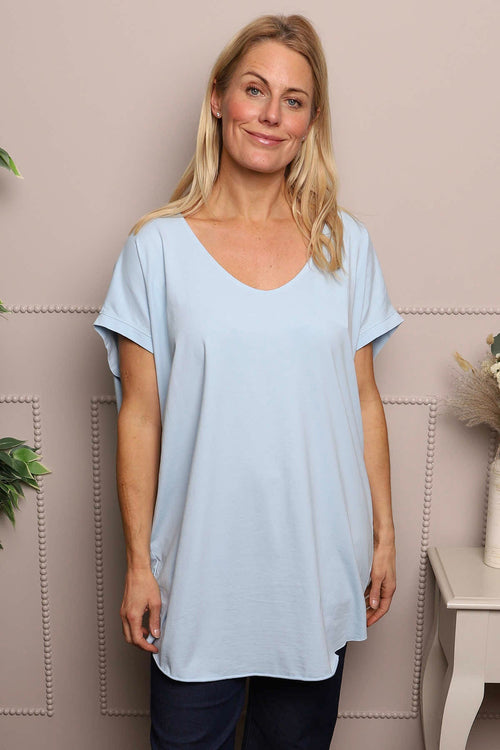 Porthcurno Tie Back Cotton Top Light Blue - Image 1