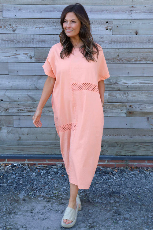 Felicia Crochet Detail Linen Dress Orange - Image 2