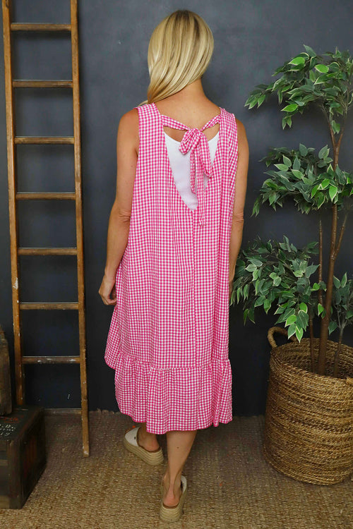 Imani Sleeveless Gingham Dress Fuchsia - Image 4