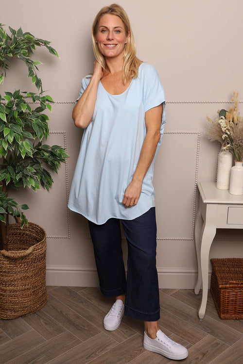 Porthcurno Tie Back Cotton Top Light Blue - Image 4