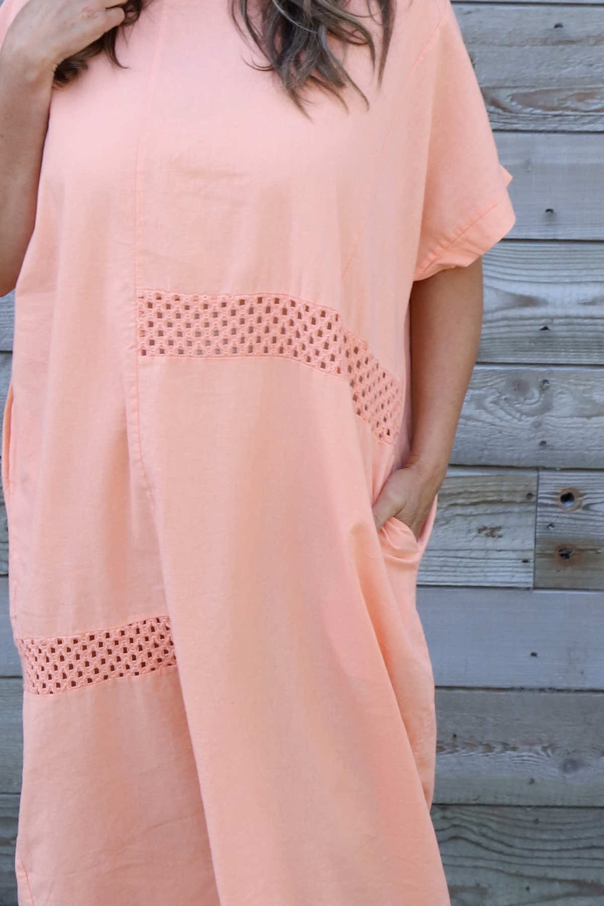 Felicia Crochet Detail Linen Dress Orange