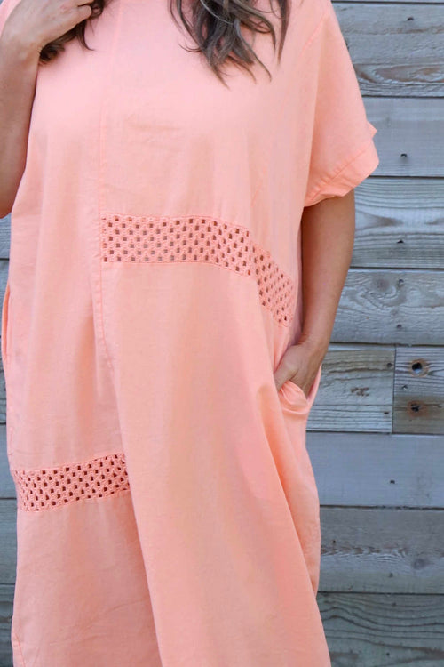 Felicia Crochet Detail Linen Dress Orange - Image 3