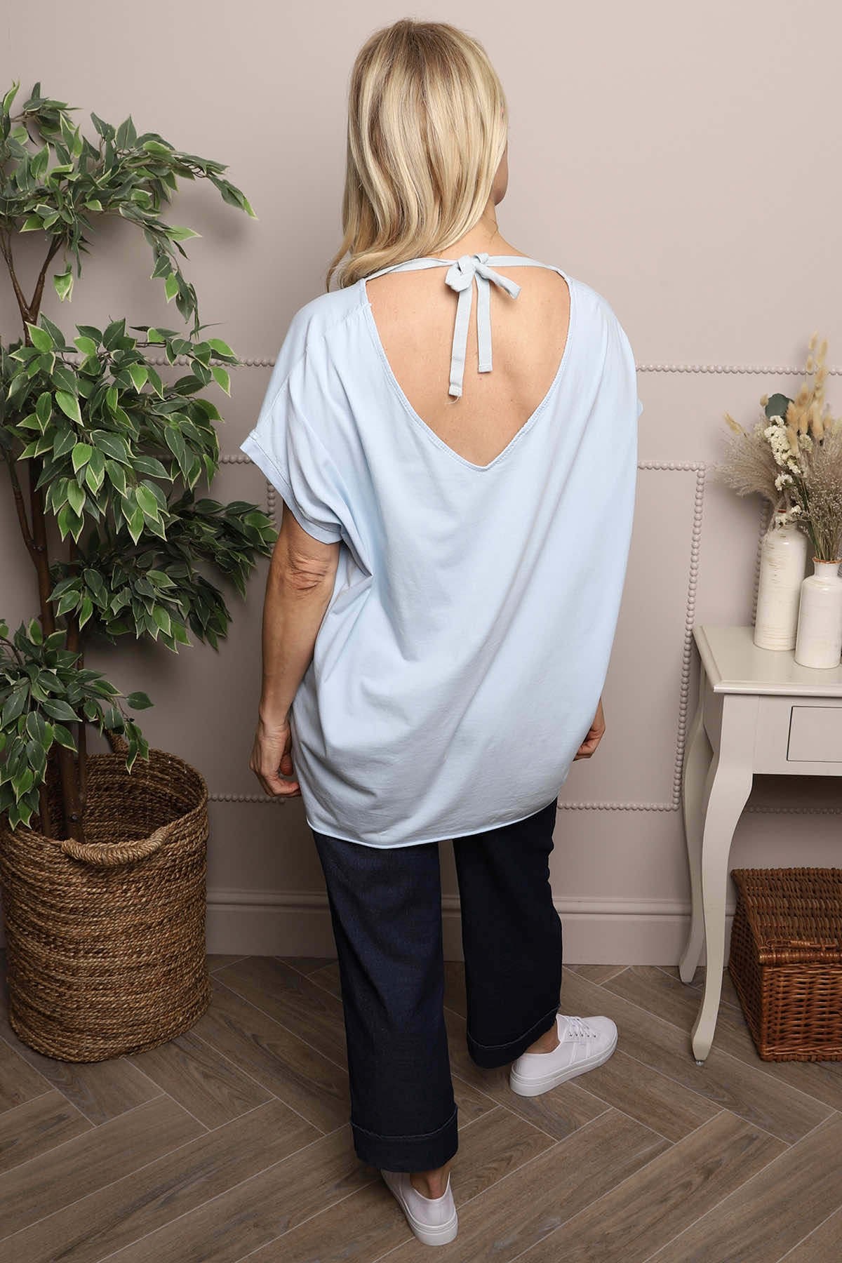 Porthcurno Tie Back Cotton Top Light Blue