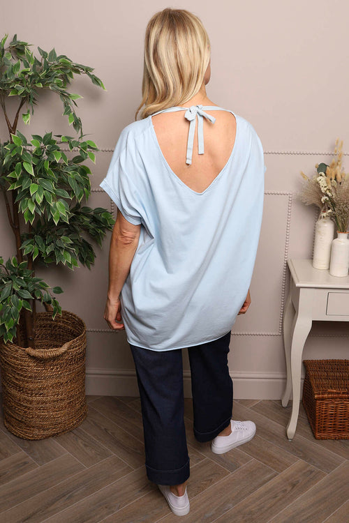 Porthcurno Tie Back Cotton Top Light Blue - Image 2